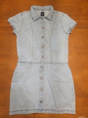 GAP Light Blue Denim Button-Front Dress With Pockets | Cotton Lyocel Blend | XS